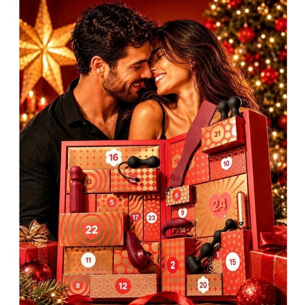 Calendario dell'avvento con 24 sorprese per coppie, riempito di giocattoli sessuali.