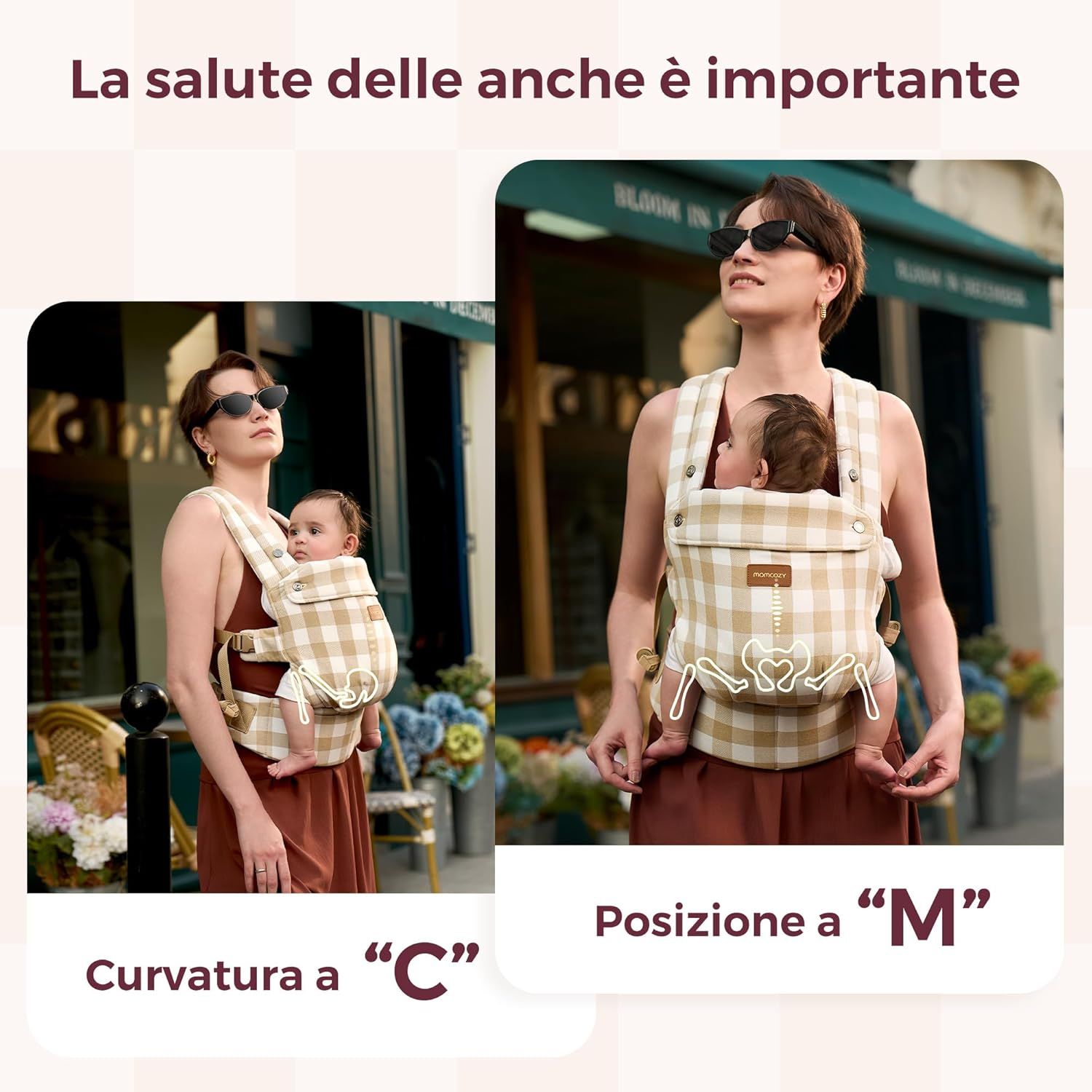 Momcozy Marsupio per Bambini Leggero e Traspirante Ardesia a Quadri