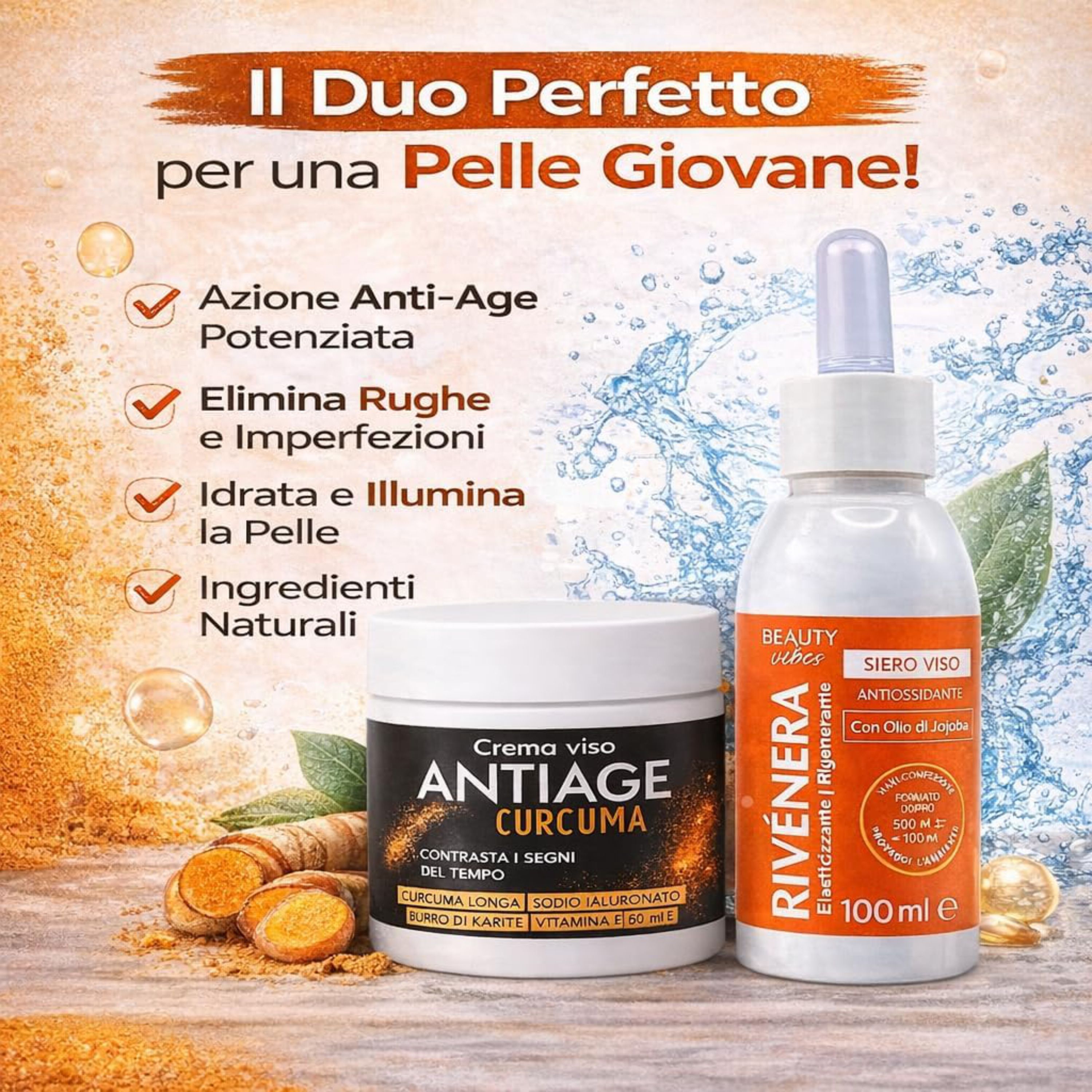 Aloha Labs Crema Viso Antiage Curcuma + Siero Viso Rivenera con Olio di Jojoba