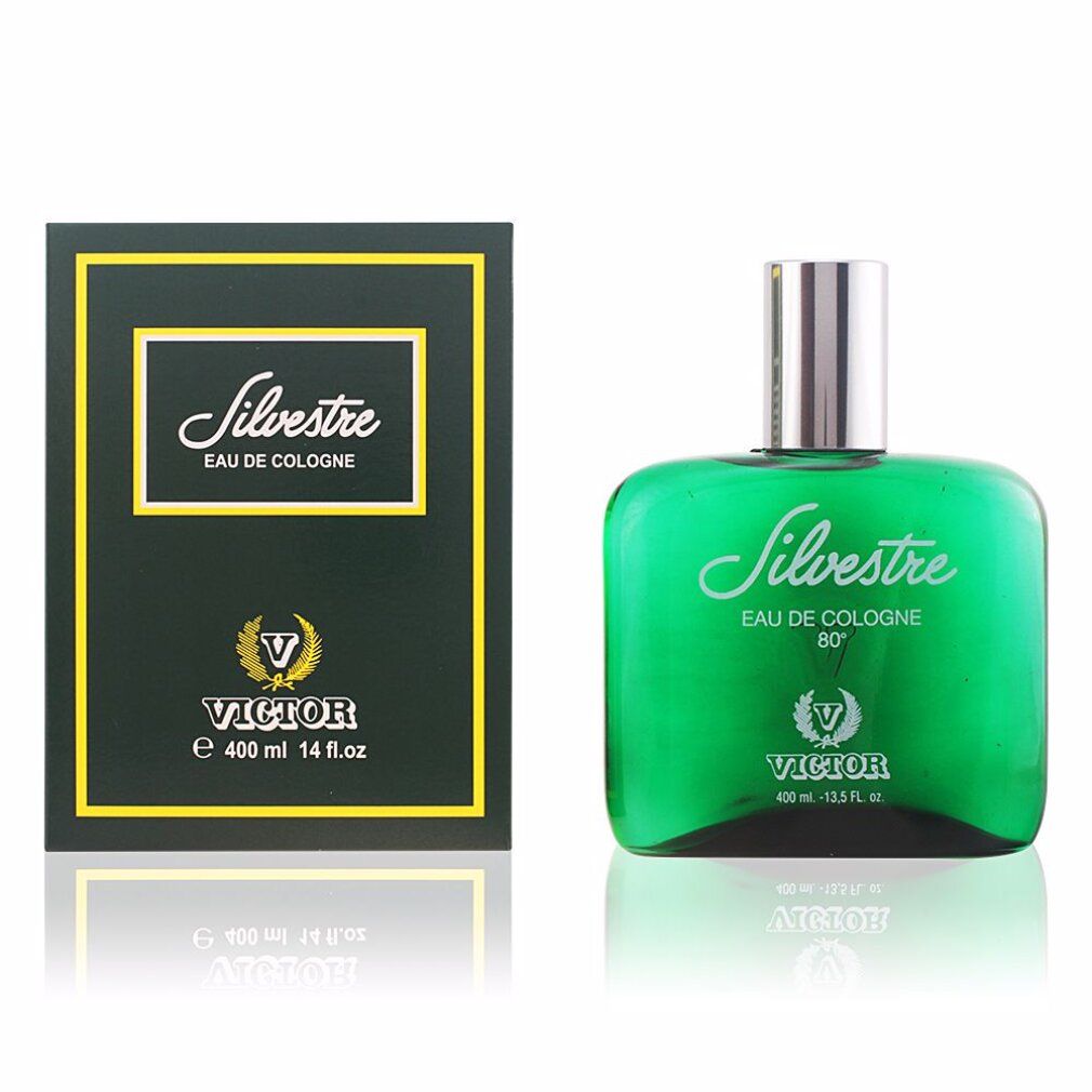 Flacone verde e scatola. Scritta Silvestre Eau de Cologne. Marchio Victor. Volume 400 ml.