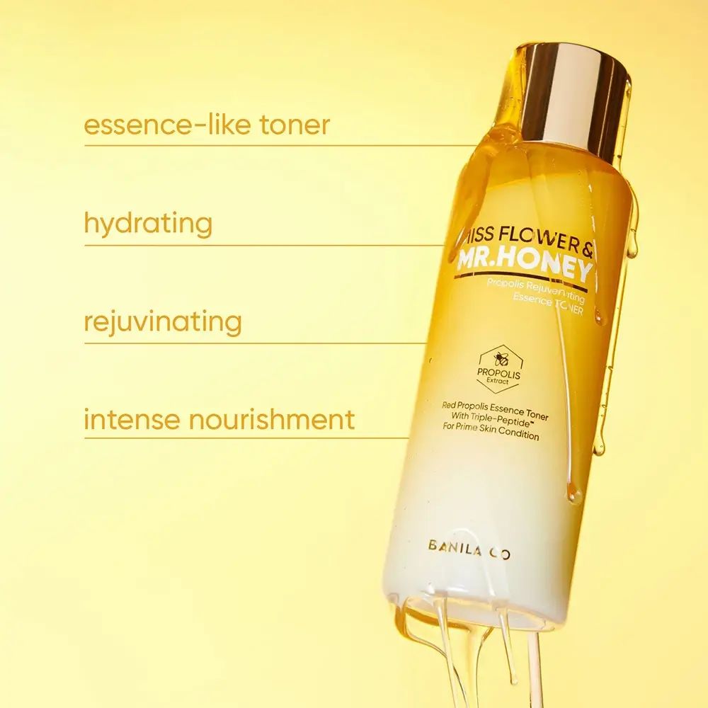 Flacone giallo con tappo dorato. Nome del prodotto e testo. Liquido che cola. Sfondo giallo.