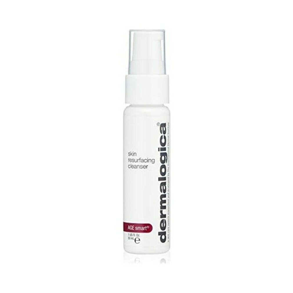 Piccolo flacone bianco con erogatore. Scritta: Dermalogica, skin resurfacing cleanser, AGE smart.