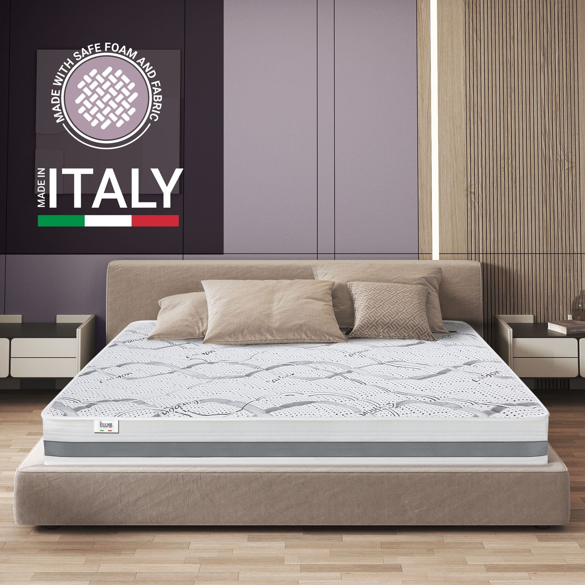 The White Stone Materasso a Una Piazza e Mezza 130x190 cm a Media Rigidita' | Altezza 25 cm