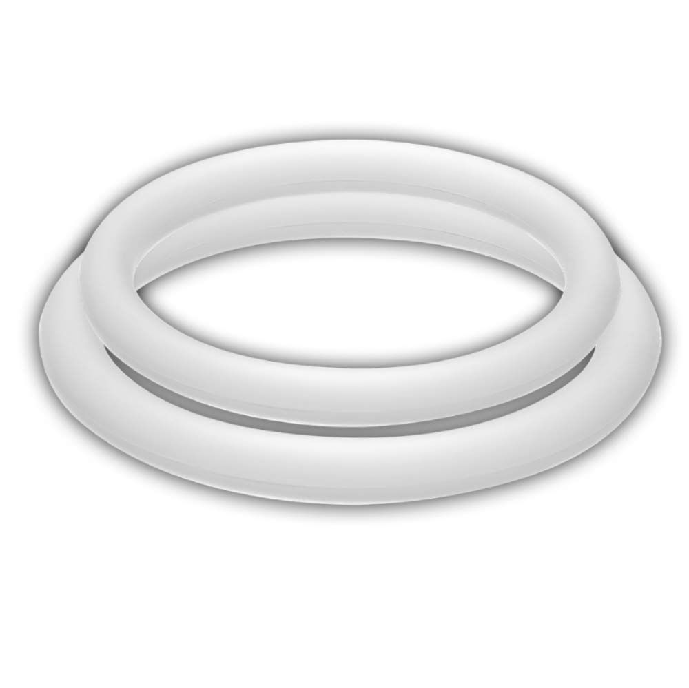 Due anelli bianchi in silicone, sovrapposti, su sfondo bianco.