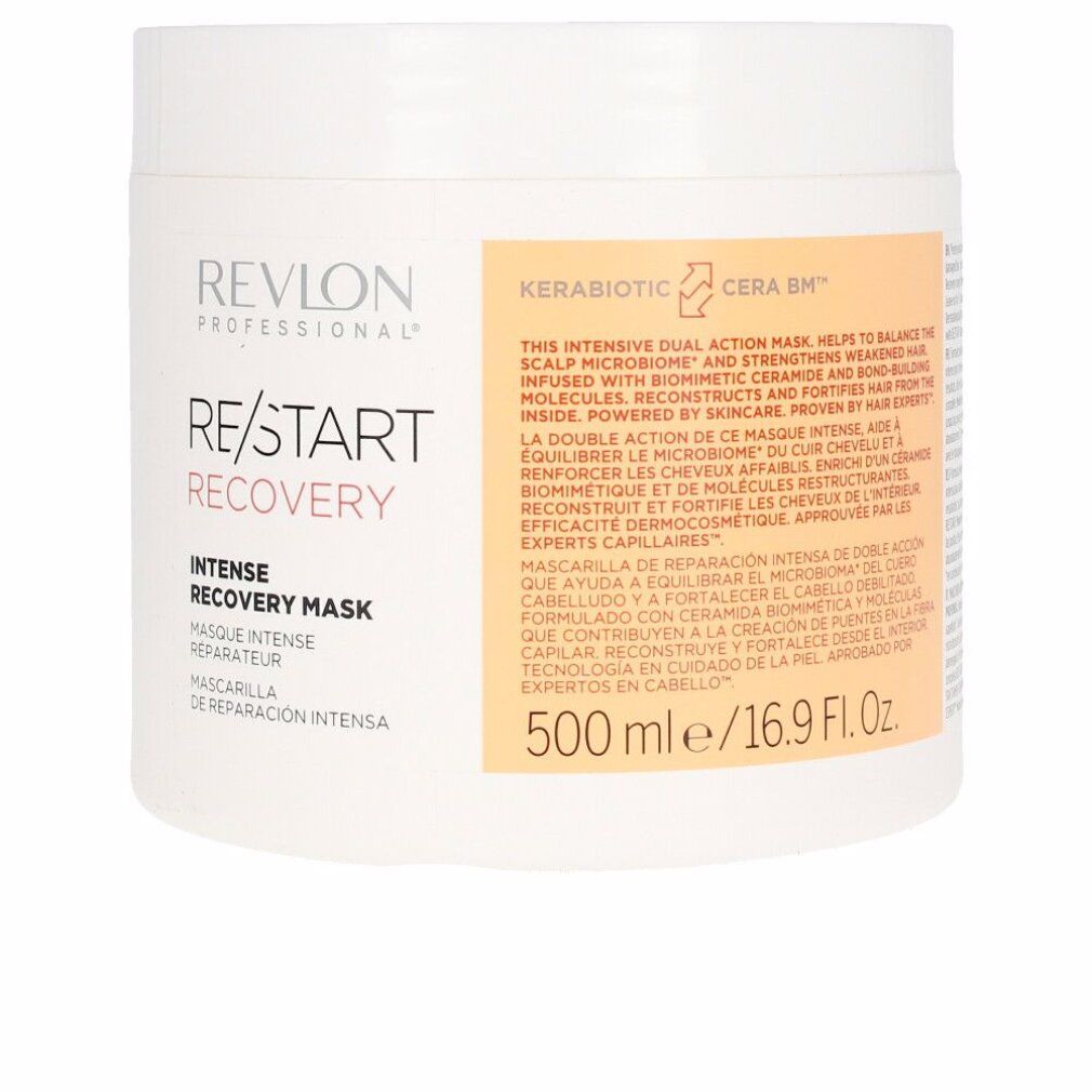 Vaso bianco con testo RE/START RECOVERY. Maschera Intense Recovery. 500 ml.