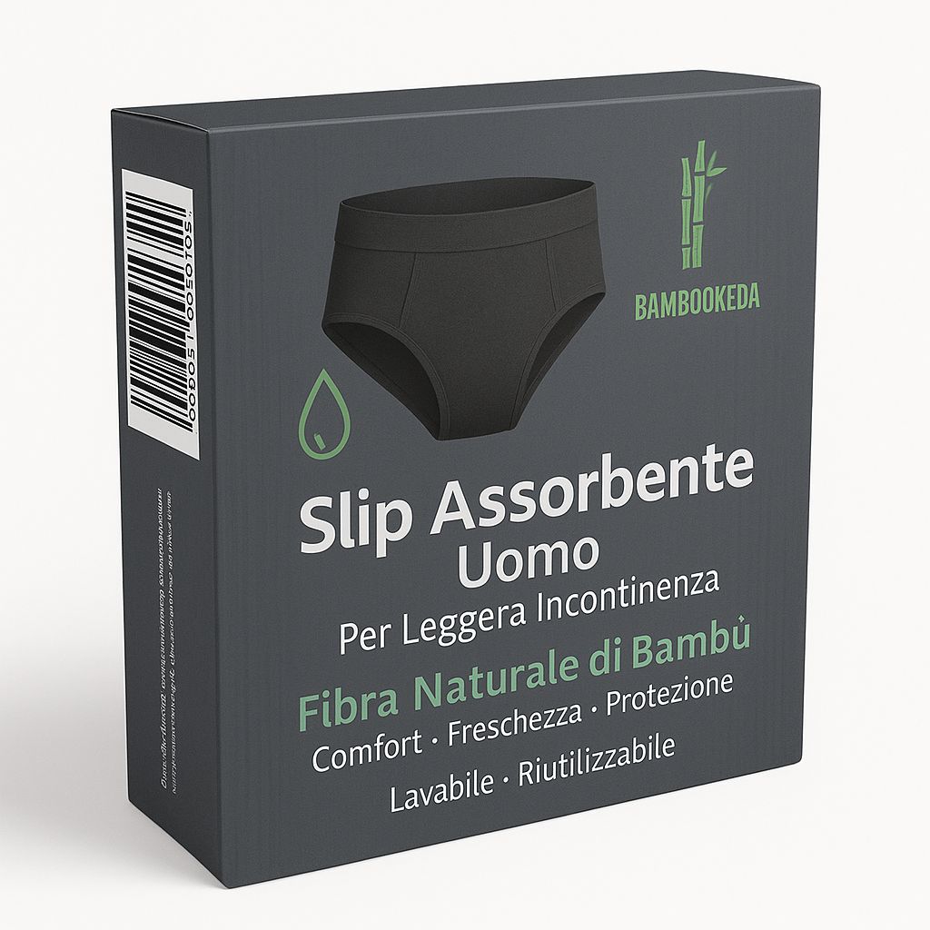 Slip assorbente Uomo per leggera incontinenza, lavabile e riuttilizzabile, in Fibra di Bambù
