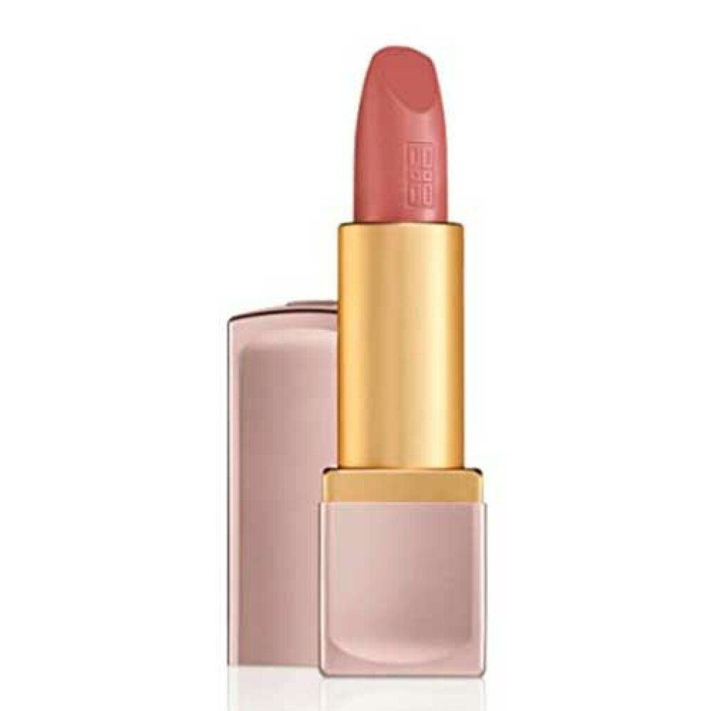 Rossetto rosa con astuccio dorato. Il coperchio è aperto.