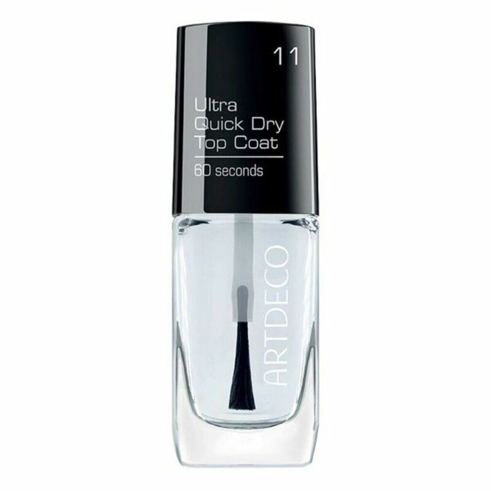 Flacone di smalto trasparente con tappo nero. Scritta: Ultra Quick Dry Top Coat, 60 seconds. Marchio: ARTDECO.