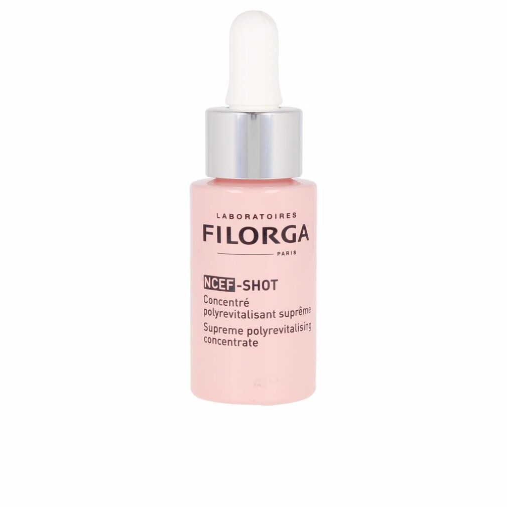 Flacone rosa con tappo argento e applicatore bianco. Scritta: FILORGA NCEF-SHOT.