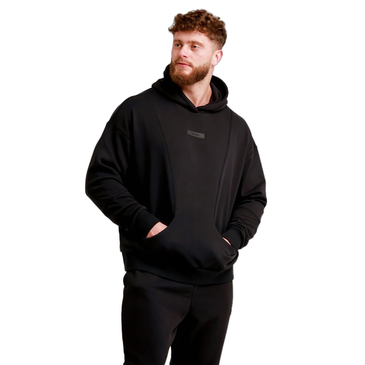 GymBeam Felpa uomo con cappuccio Unity nera regular fit in tessuto pesante