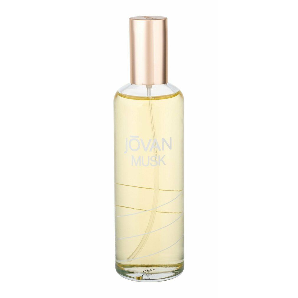 Flacone di Jovan Musk for Women. Flacone trasparente con tappo dorato. Nome del prodotto sul flacone.