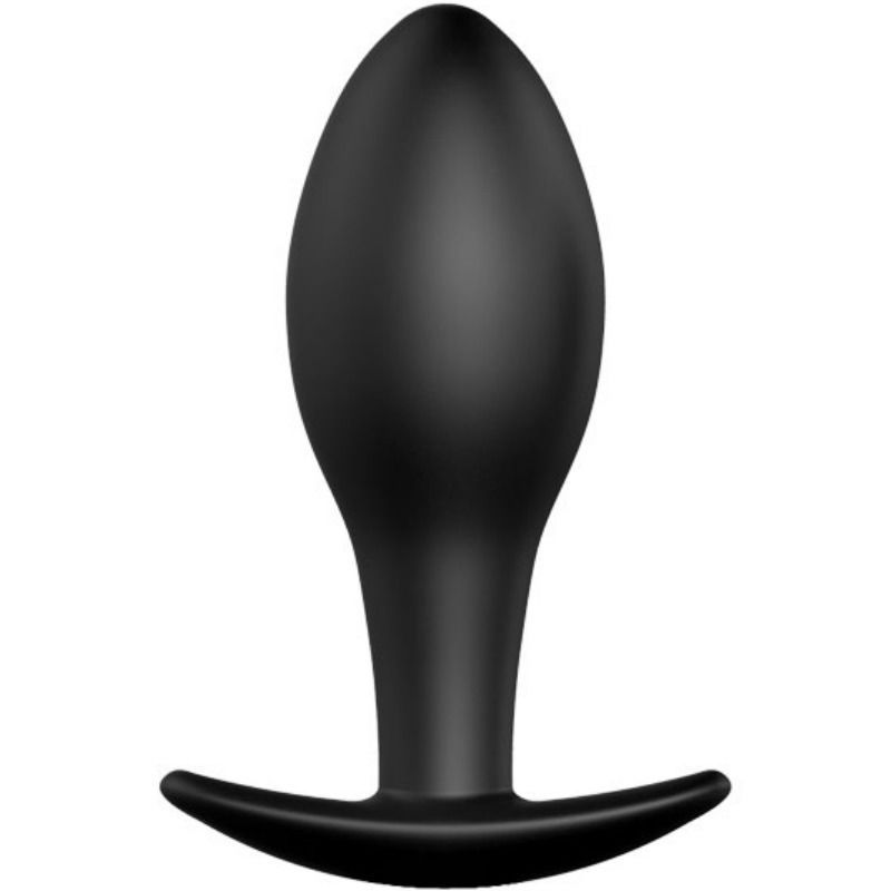 Plug anale in silicone nero, tre quarti posteriore.