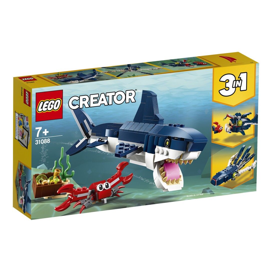 LEGO Creator 31088 Creature degli Abissi, Set 3 in 1 con Squalo Giocattolo e Animali Marini, Giochi