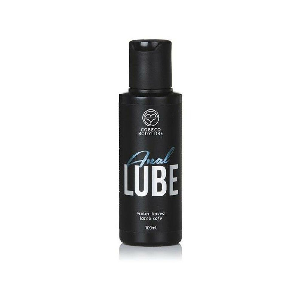 Flacone nero di Cobeco Anal Lube, a base d'acqua, sicuro per lattice. 100ml.