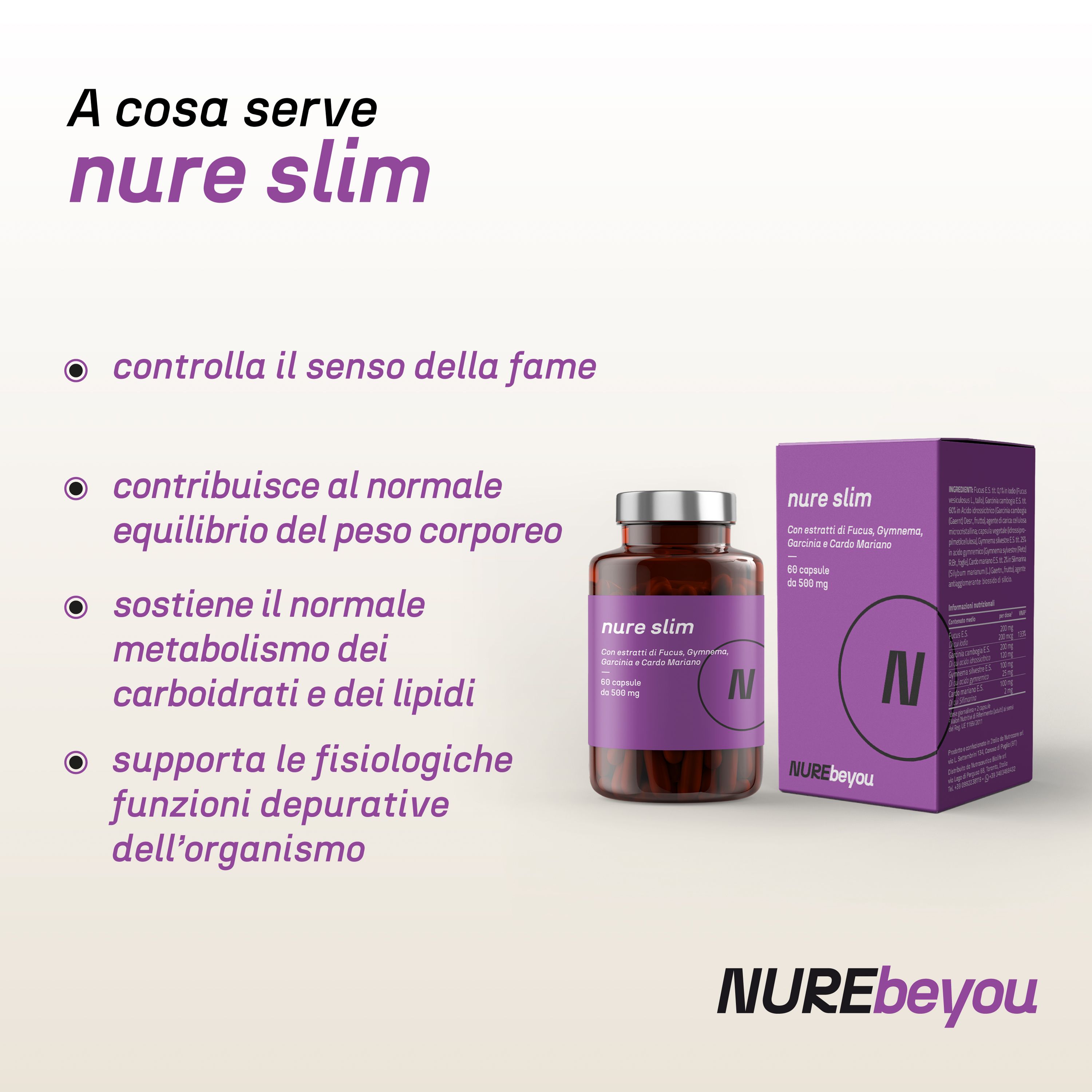 NURE Slim 60 cps da 500 mg - Integratore per il Controllo del Peso e Appetito