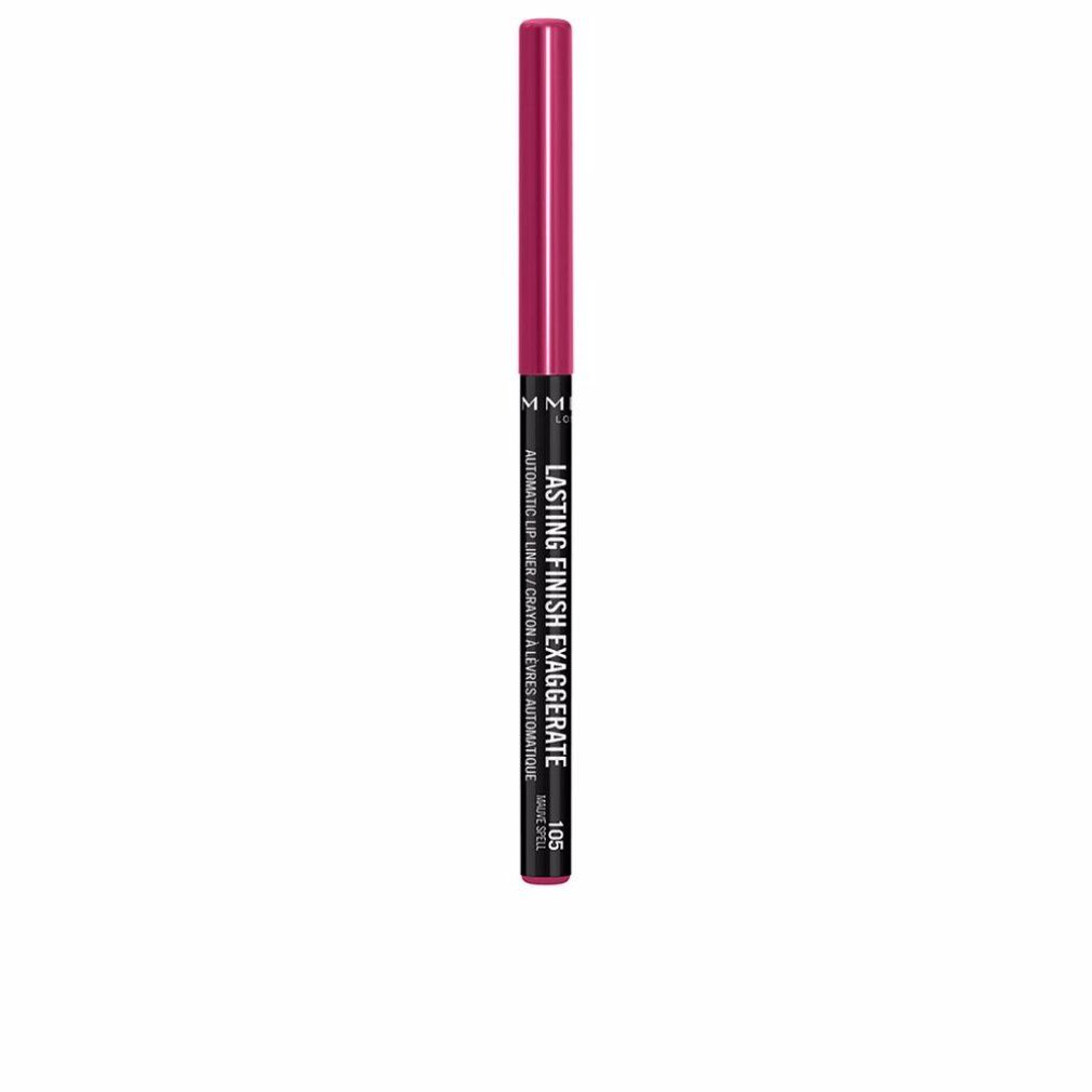 Matita labbra rosa. Scritta: Lasting Finish Exaggerate. Numero colore 105. Testo nero su matita nera.