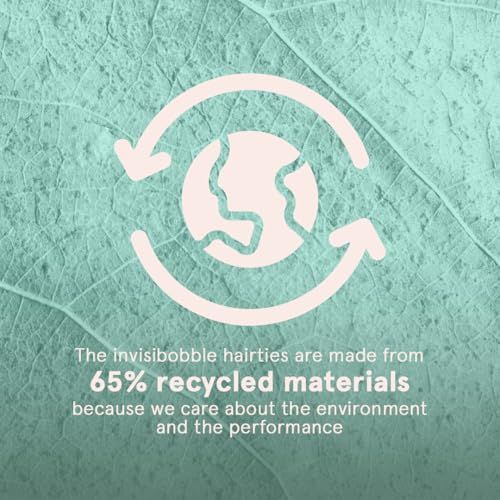 Testo: 'The invisibobble hairties are made from 65% recycled materials because we care about the environment and the performance'.