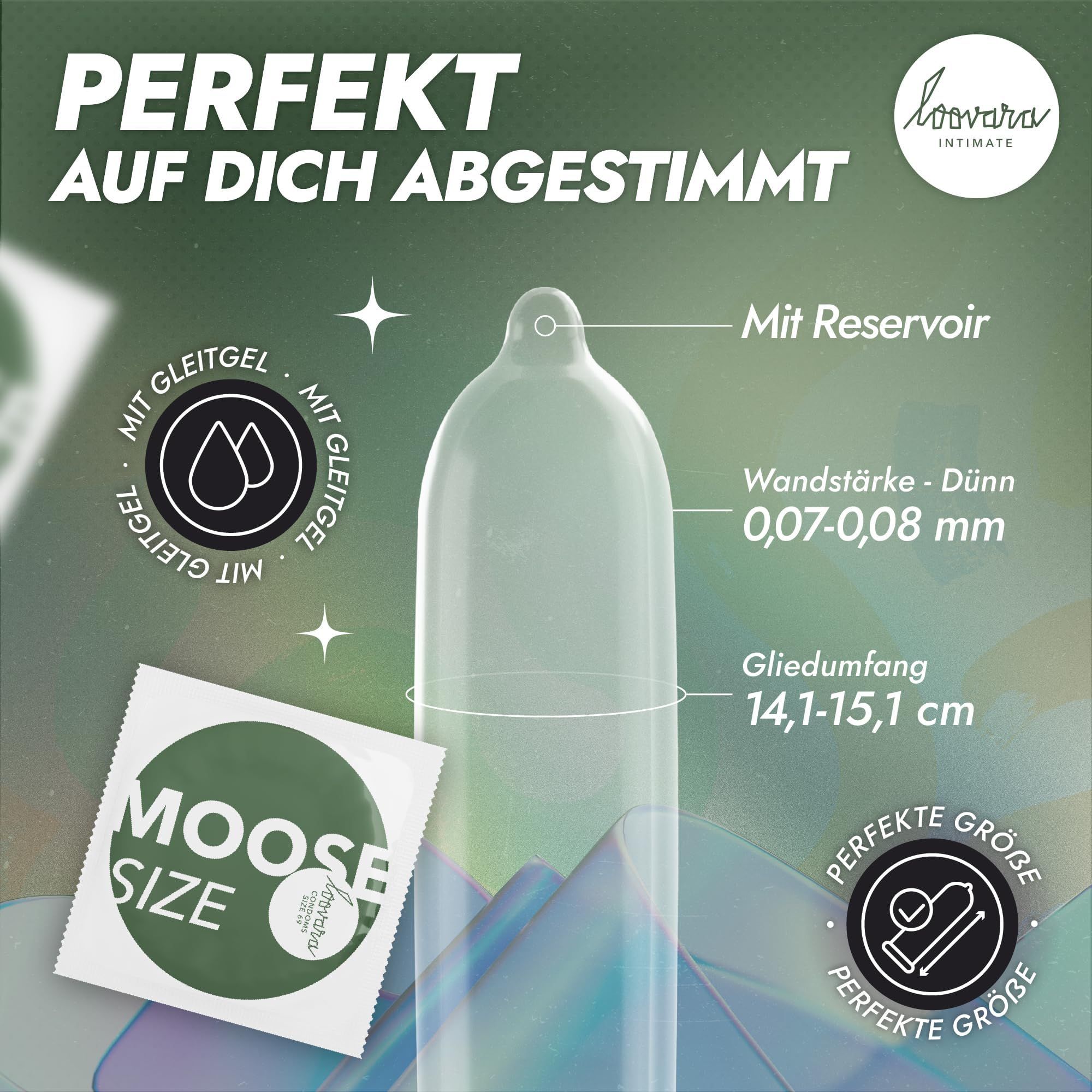 Un singolo preservativo con serbatoio, misura 69mm. Spessore sottile 0,07-0,08 mm.