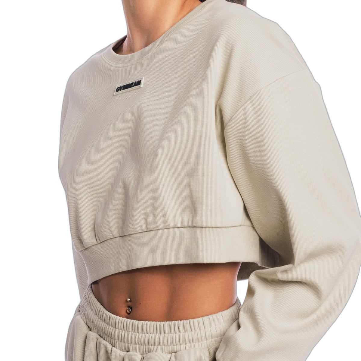 GymBeam Felpa donna cropped Aura grigia senza cappuccio a maniche lunghe