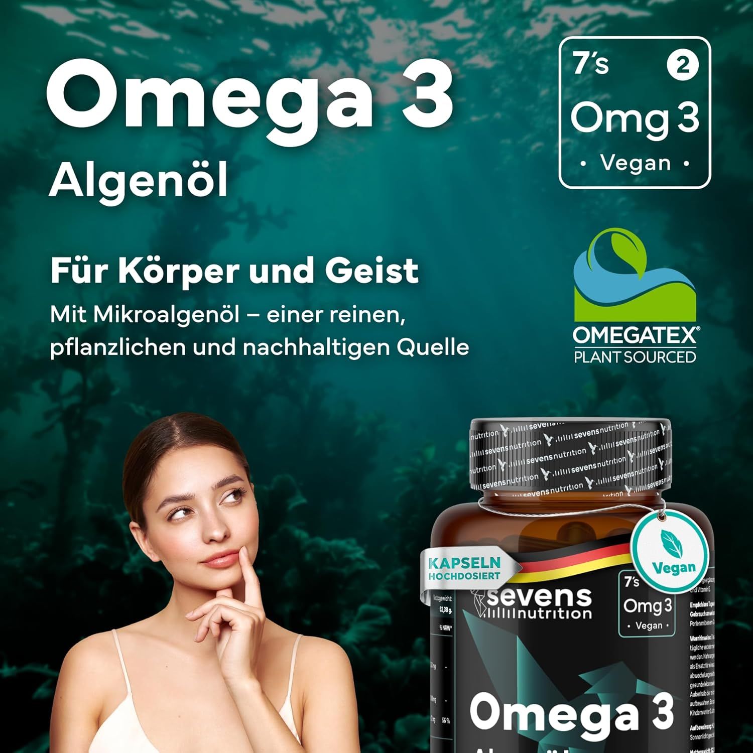 SEVENS NUTRITION Capsule Premium Omega 3 Vegano da Olio di Alghe