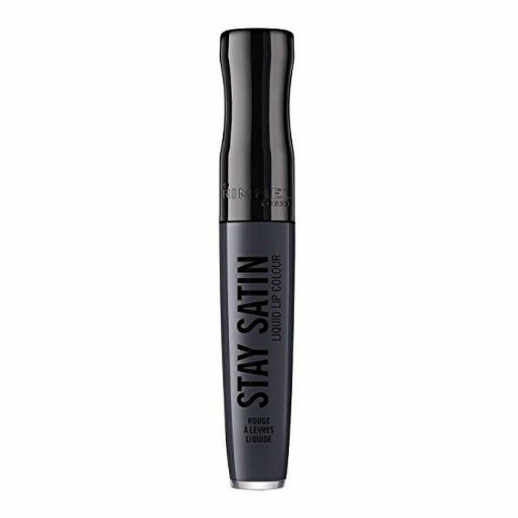 Rossetto liquido grigio chiuso. Scritta "STAY SATIN LIQUID LIP COLOUR".