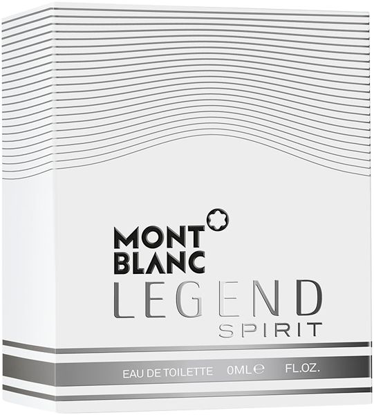 Confezione bianca con scritta: MONTBLANC LEGEND SPIRIT. Eau de Toilette. Scritta nera.