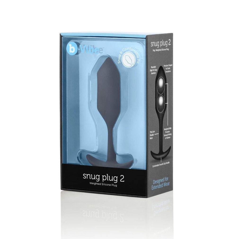 Confezione con plug nero. Nome prodotto: snug plug 2. Marchio: b-Vibe.