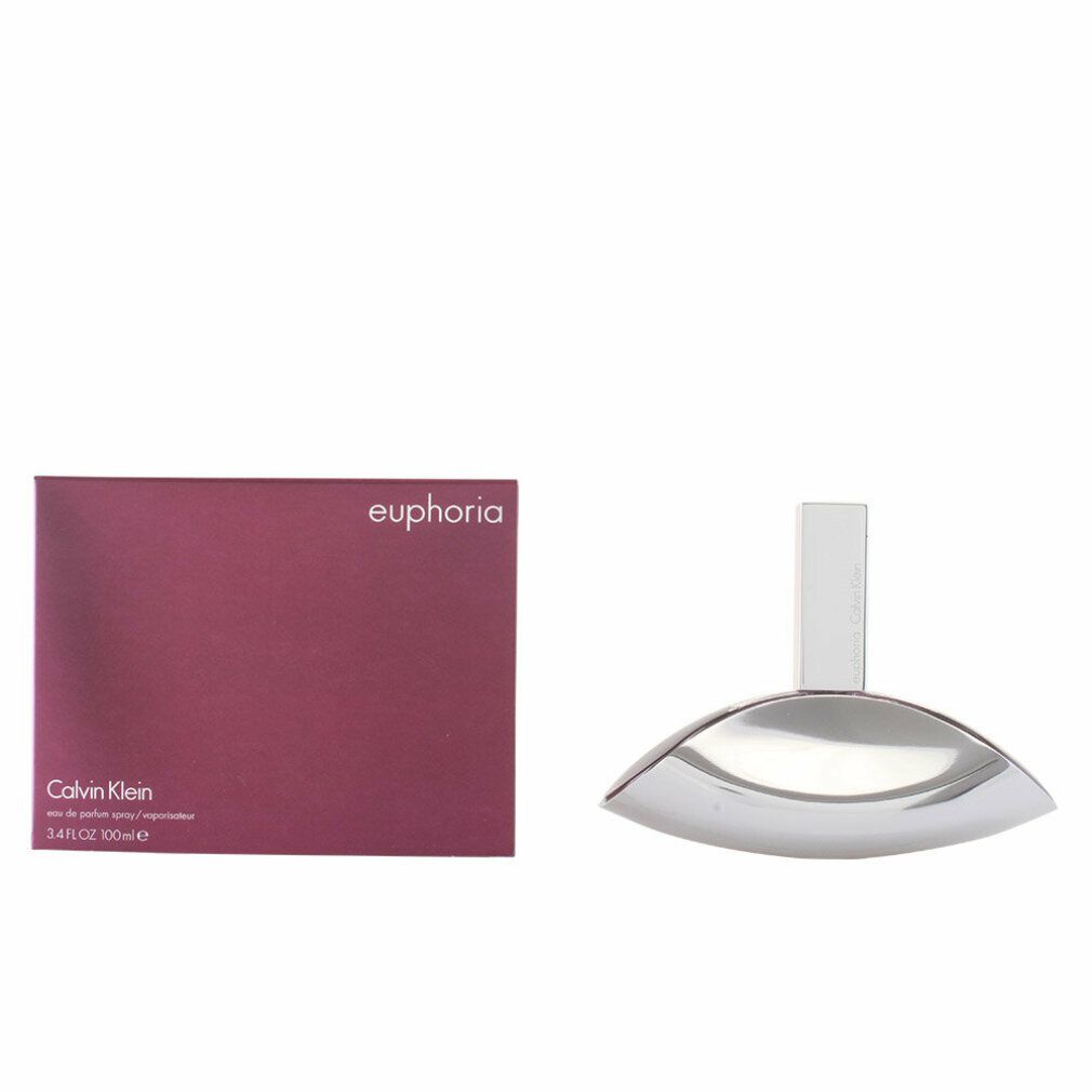 Flacone di profumo e confezione. La confezione è rossa e riporta la scritta "euphoria". Il flacone è argentato.