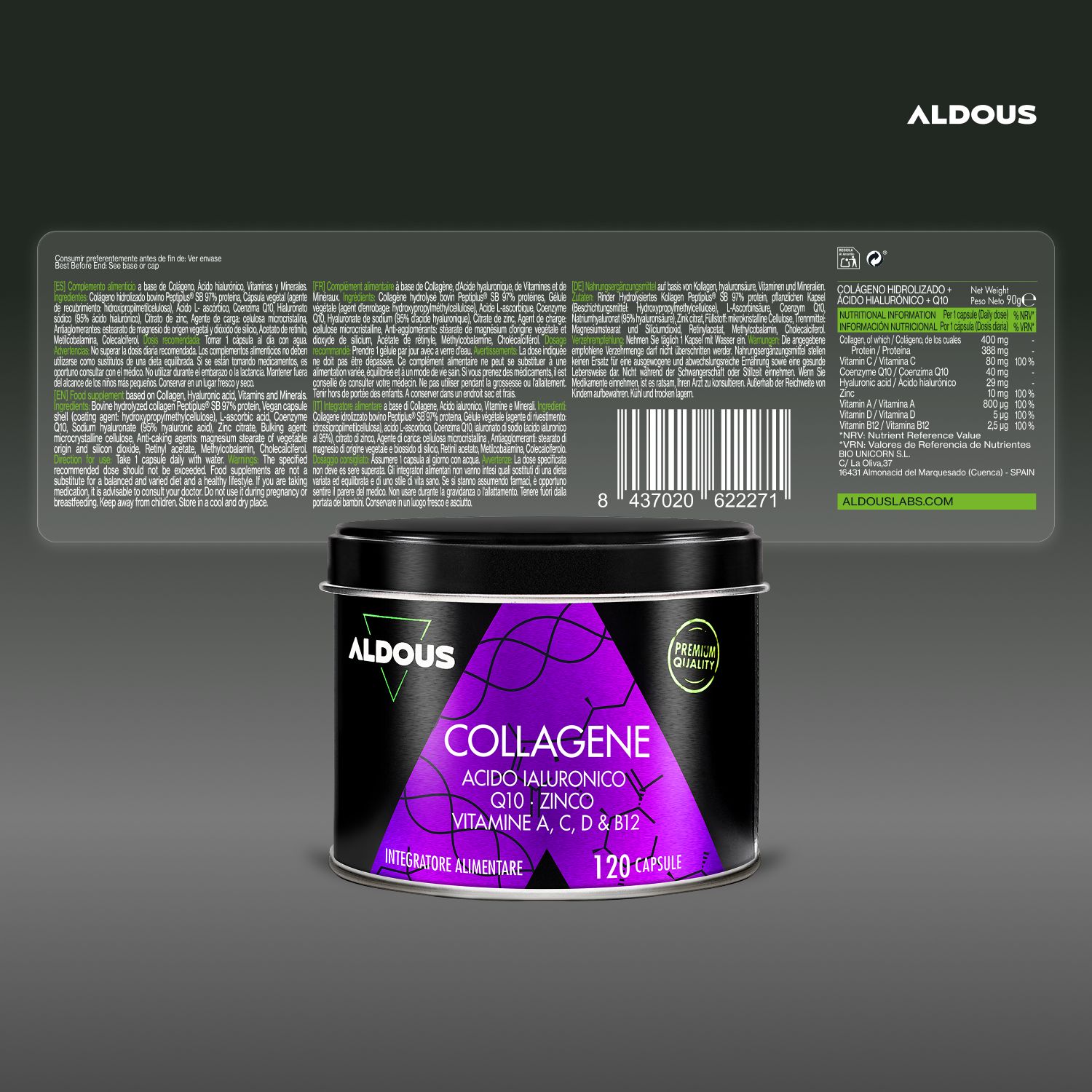 Aldous - Collagene Idrolizzato con Acido Ialuronico - Capelli, Pelle, Ossa, Muscoli