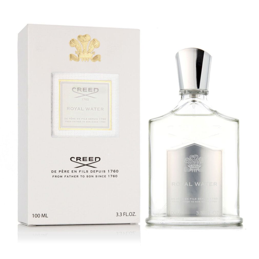 Flacone e scatola. Etichetta "CREED ROYAL WATER", 100 ml.