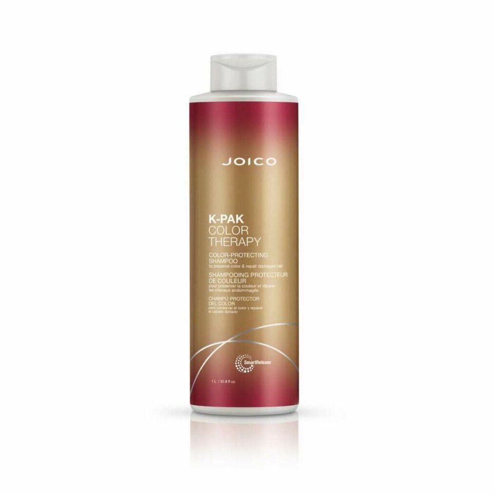 Flacone shampoo Joico K-Pak Color Therapy. Gradiente rosso-oro. Tappo bianco. Scritte.