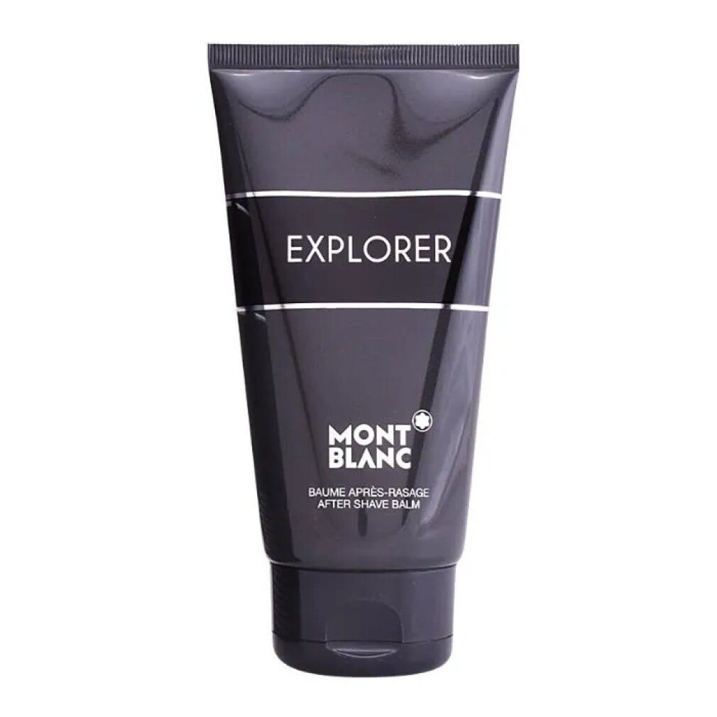 Tubo grigio scuro con tappo nero. Scritta EXPLORER, MONTBLANC e BAUME APRÈS-RASAGE AFTER SHAVE BALM.