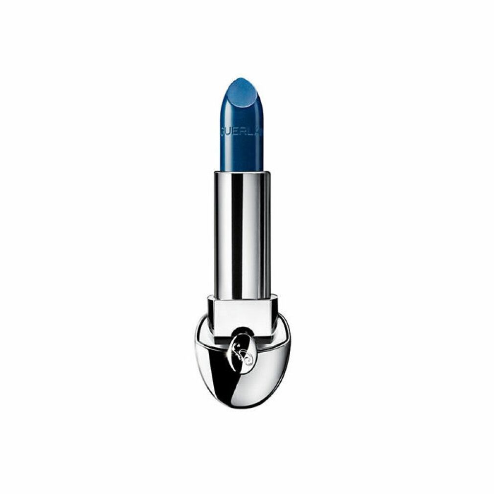 Rossetto blu in astuccio argento. Forma e colore del prodotto visibili. Marchio Guerlain.