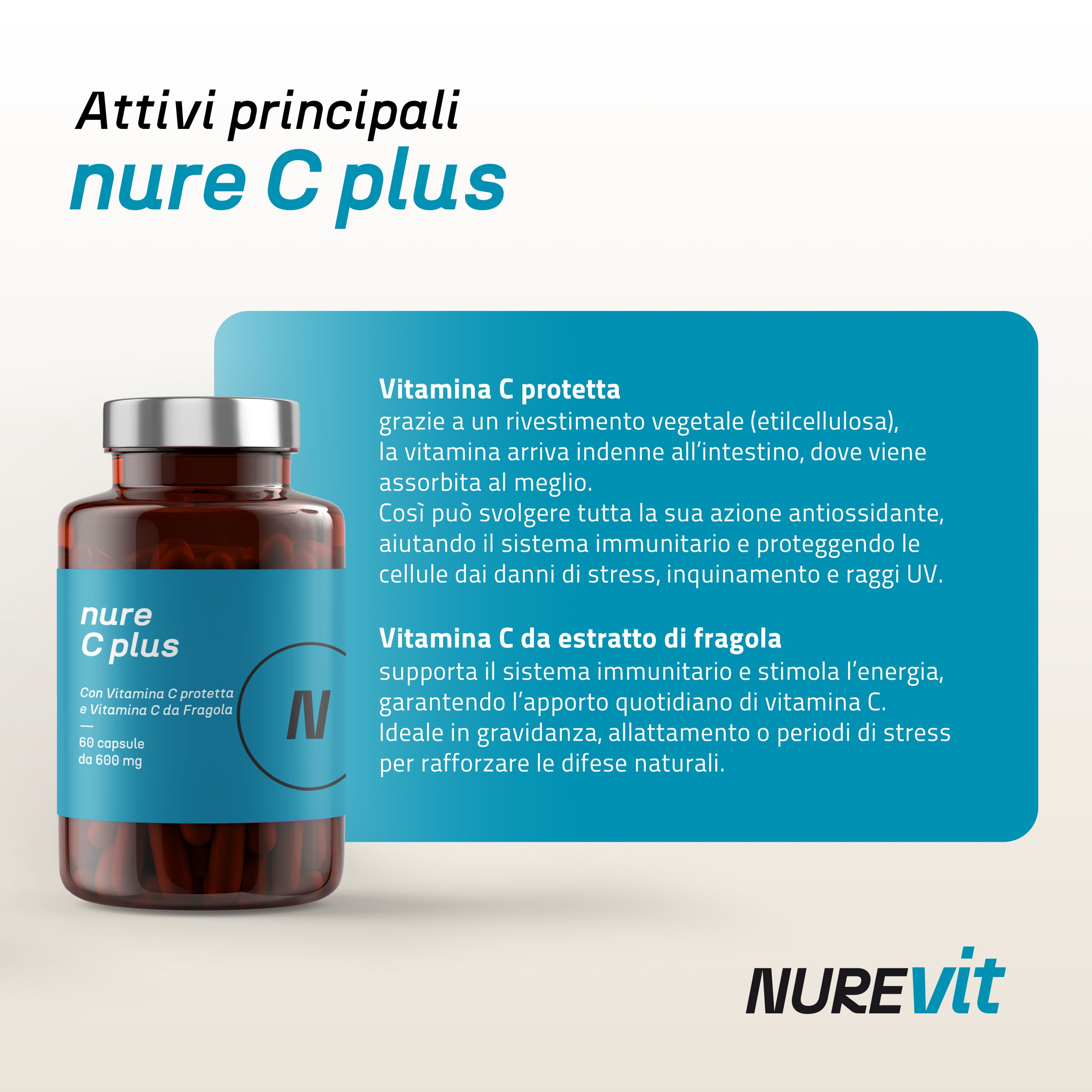 NURE C Plus 60 cps 600 mg | Integratore vitamina c protetta, integratore difese immunitarie