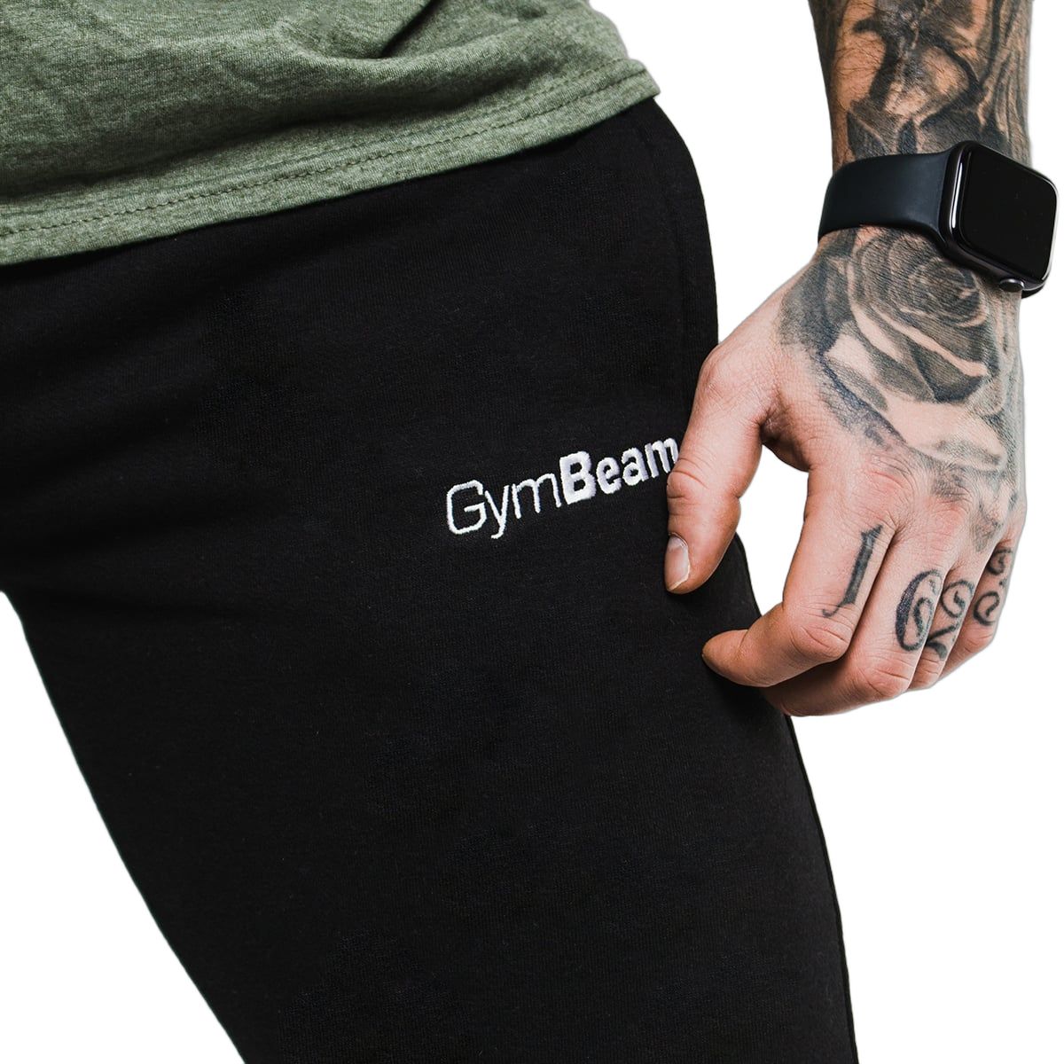 GymBeam Pantaloni uomo slim fit Black con tasche, cordoncino e zip alle caviglie