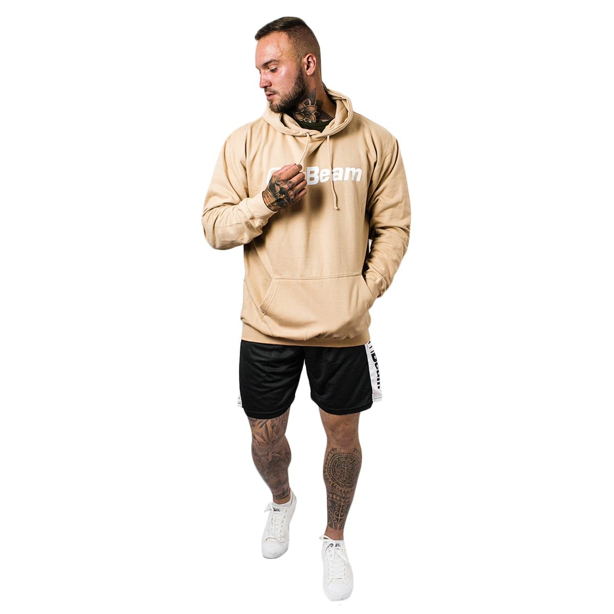 GymBeam Felpa uomo PRO con cappuccio vestibilità regular Sand