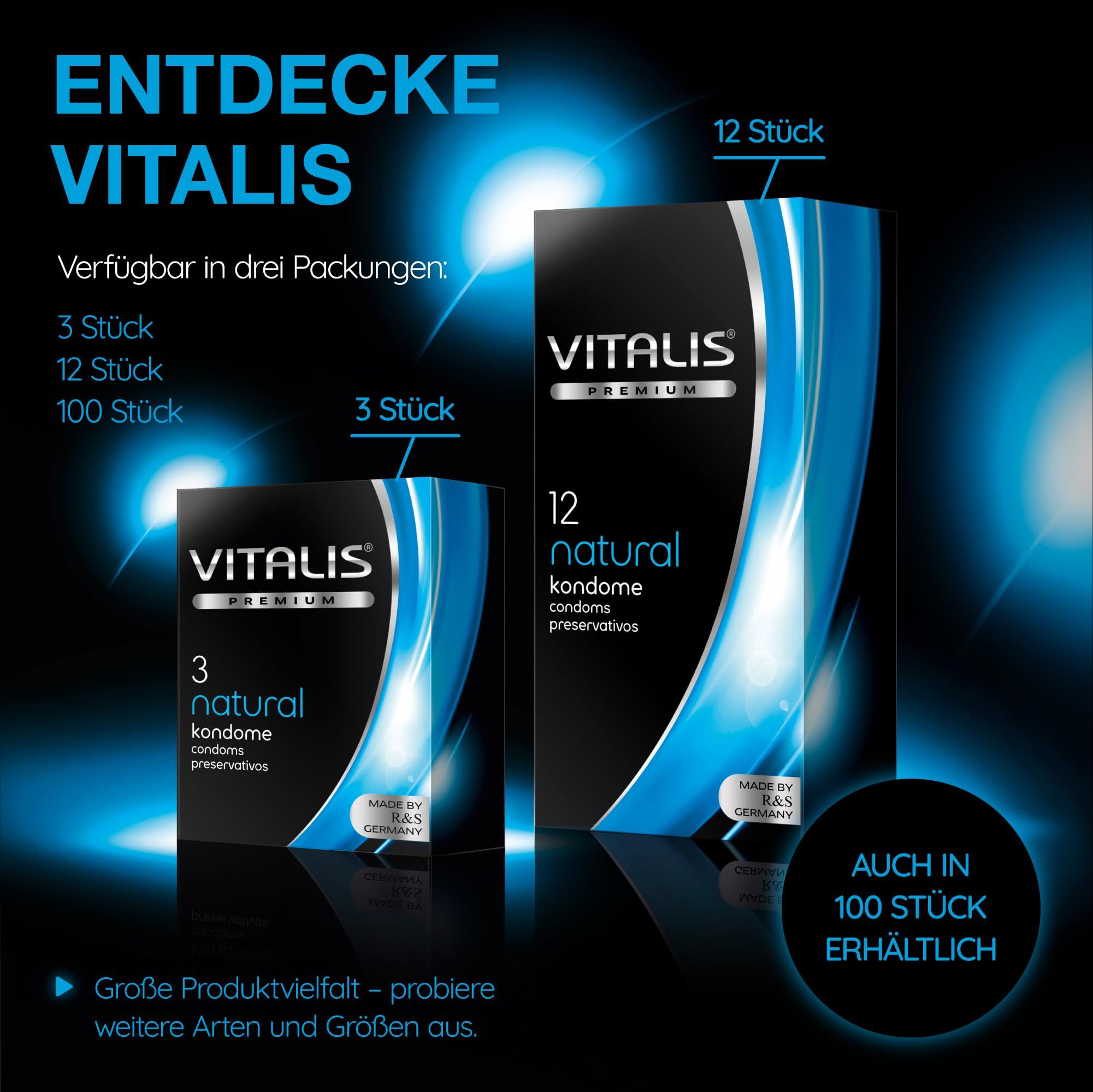 Preservativi Vitalis: Confezioni da 3, 12 e 100. Vitalis PREMIUM Natural.