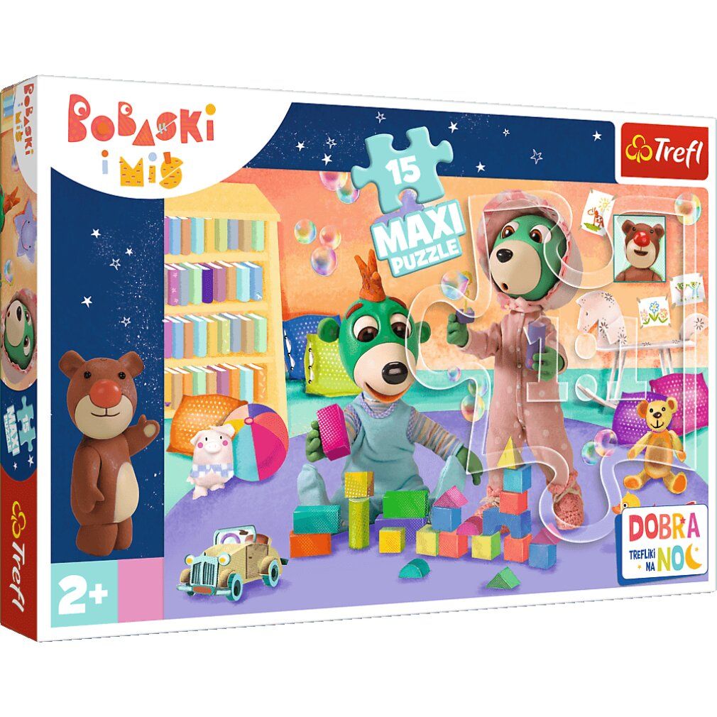 Puzzle Gute Nacht, Treflici. Puzzle maxi da 15 pezzi con illustrazioni di personaggi. Confezione con logo e raccomandazione di età.