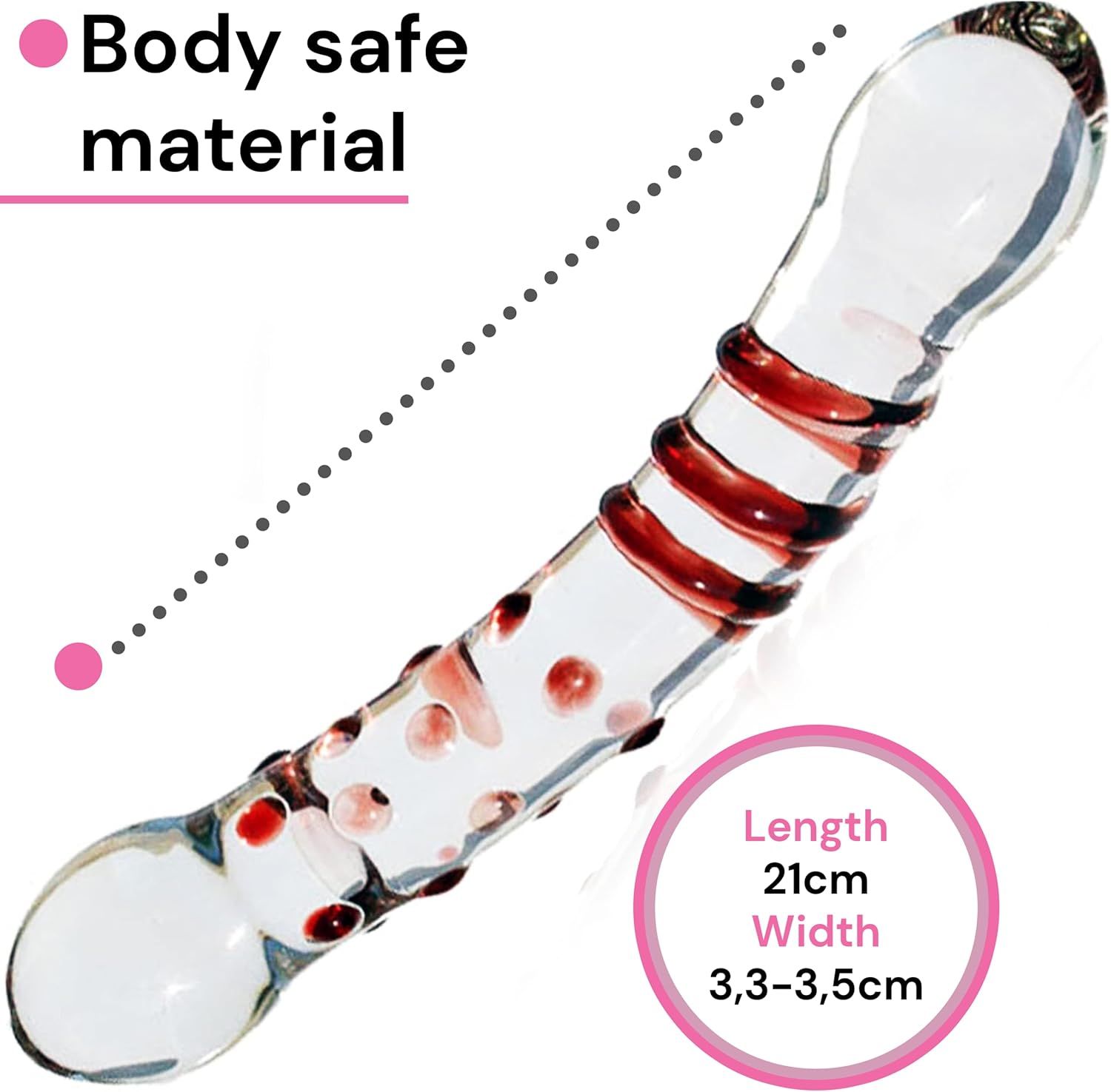 FOPS dildo in vetro rosso 21 cm, diametro 3,5 cm, dildo doppio