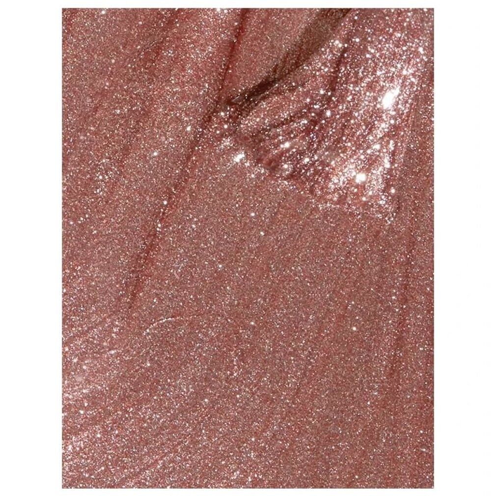 Primo piano di smalto rosa dorato. Particelle glitter visibili.