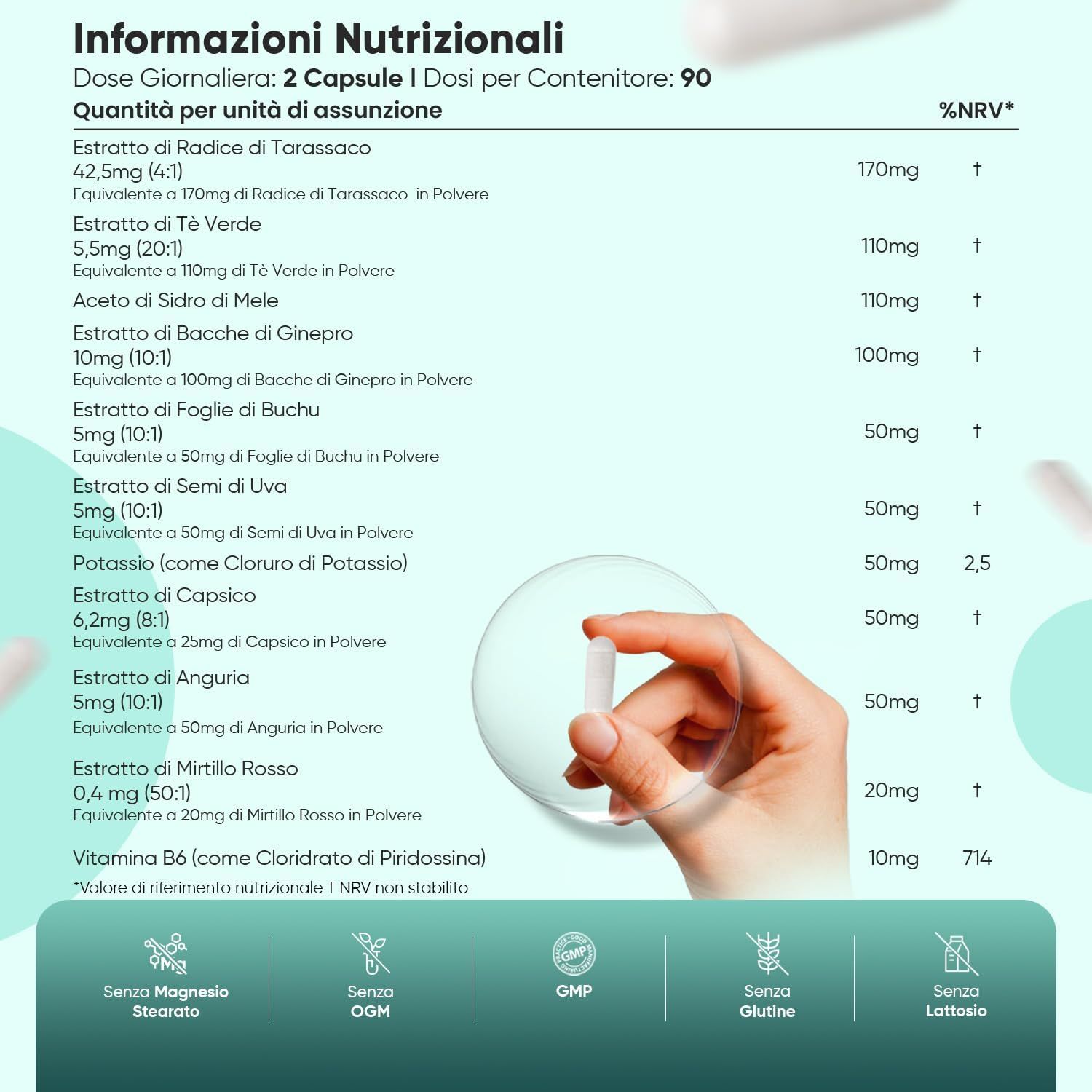 Capsule Water Away. Vantaggi: Potassio, muscoli, pressione sanguigna, metabolismo, affaticamento. 180 capsule.