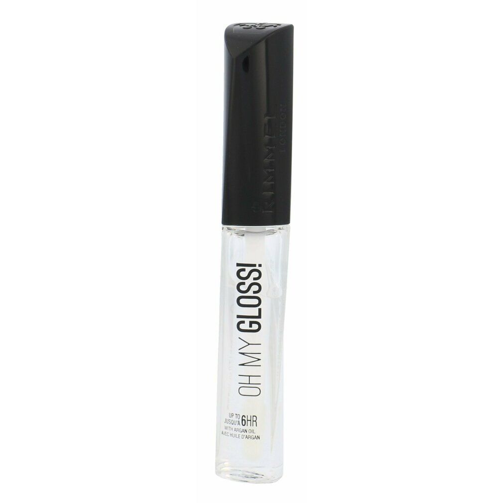 Lucidalabbra trasparente con tappo nero. Scritta: OH MY GLOSS! e 6HR.