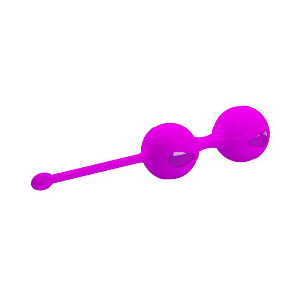 Set di palline di Kegel viola con due sfere e un cordino, vista laterale.