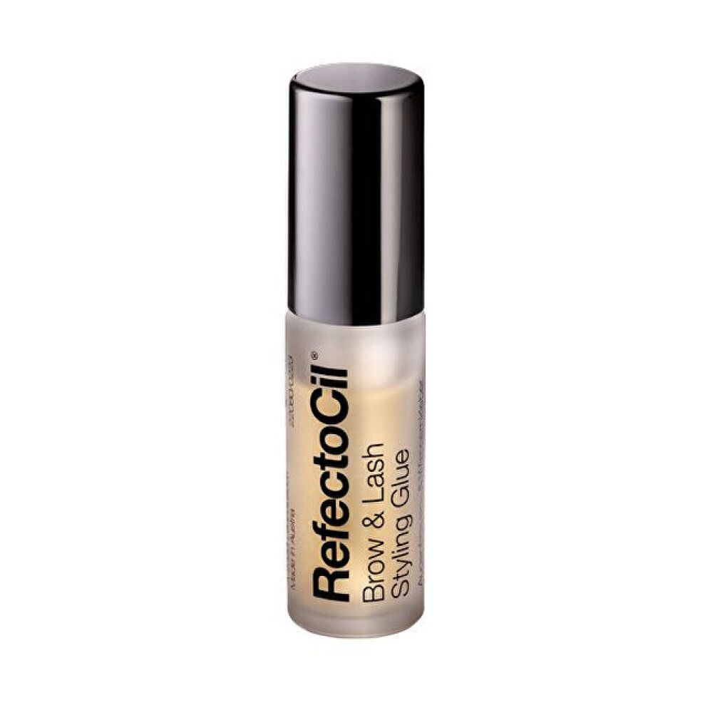 Colla RefectoCil Brow & Lash Styling in un flacone con tappo nero. Scritta: Brow & Lash Styling Glue.