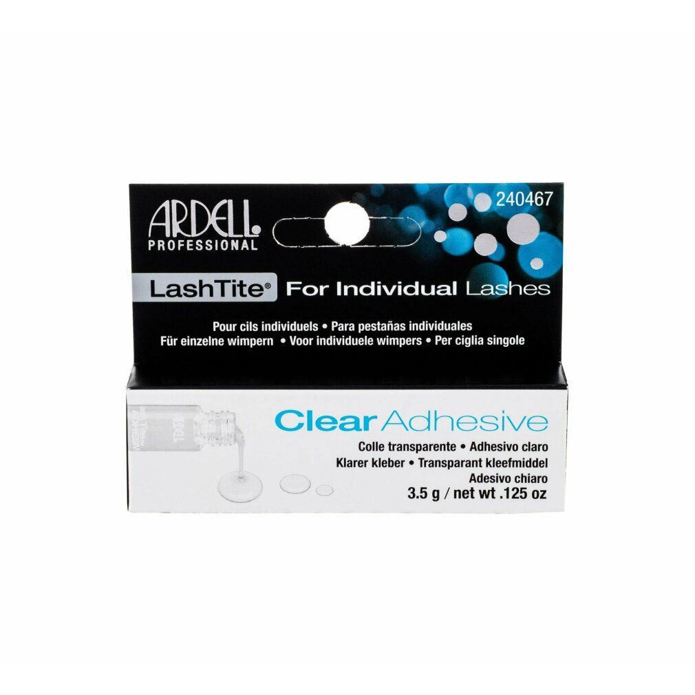 Colla Ardell LashTite per ciglia individuali. Formula trasparente. Confezione nera e bianca con nome prodotto e marchio.