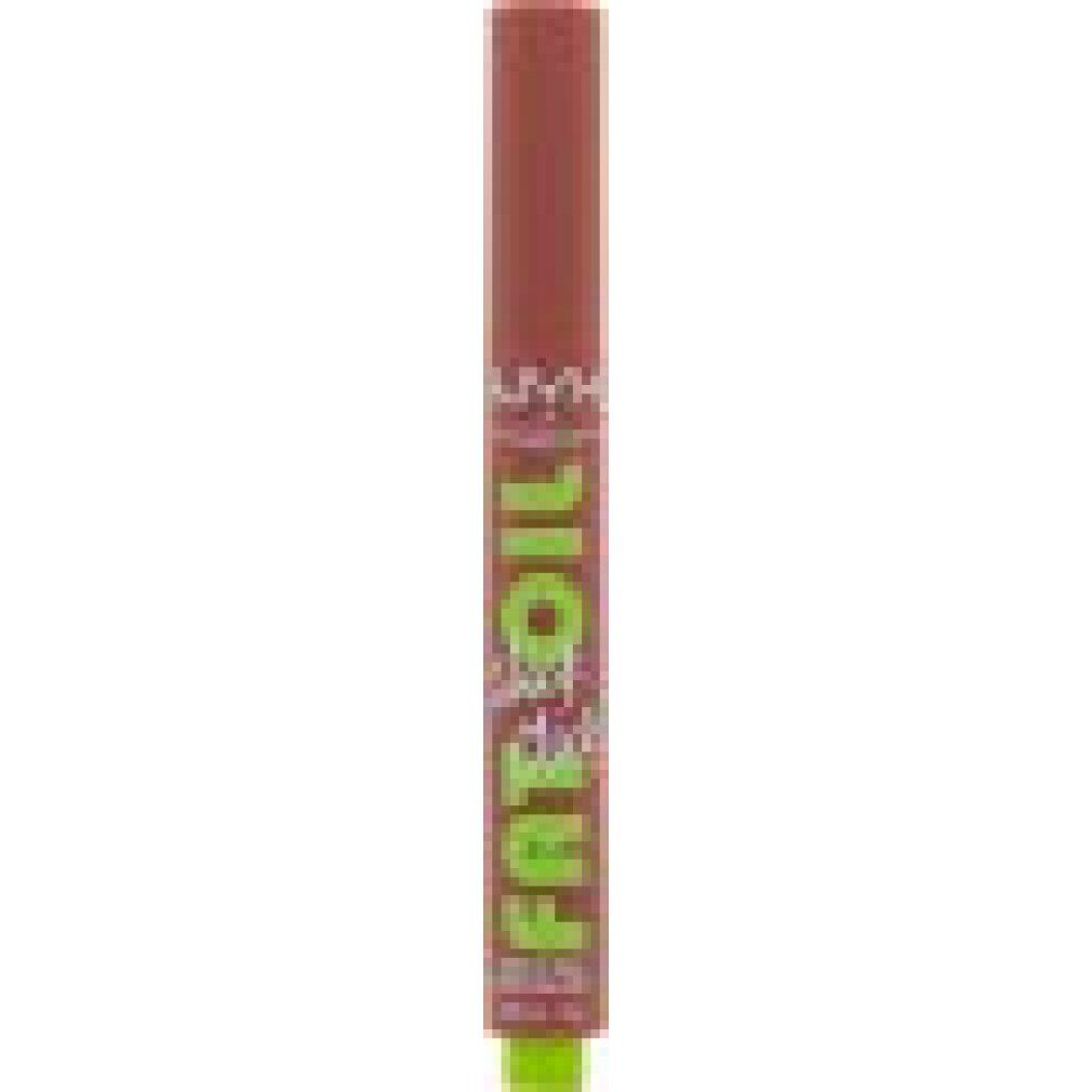 Stick di balsamo labbra. Stick rossastro con punta verde. Scritta: FAT OIL slick click. Marchio: NYX Professional Makeup.
