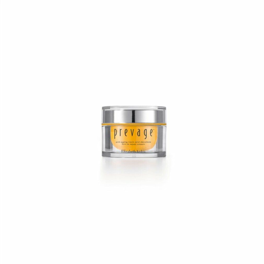 Vaso di crema. Scritta: prevage, crema anti-età collo e décolleté. Elizabeth Arden.