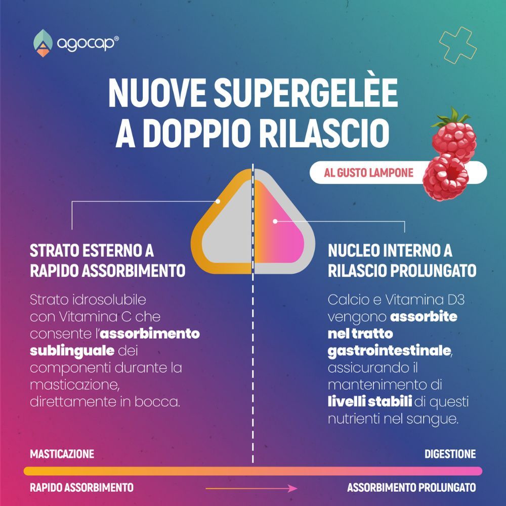 Integratore a base di Calcio + Vitamina D3 - Supporto Ossa e Articolazioni - 120 supergelèe - Agocap