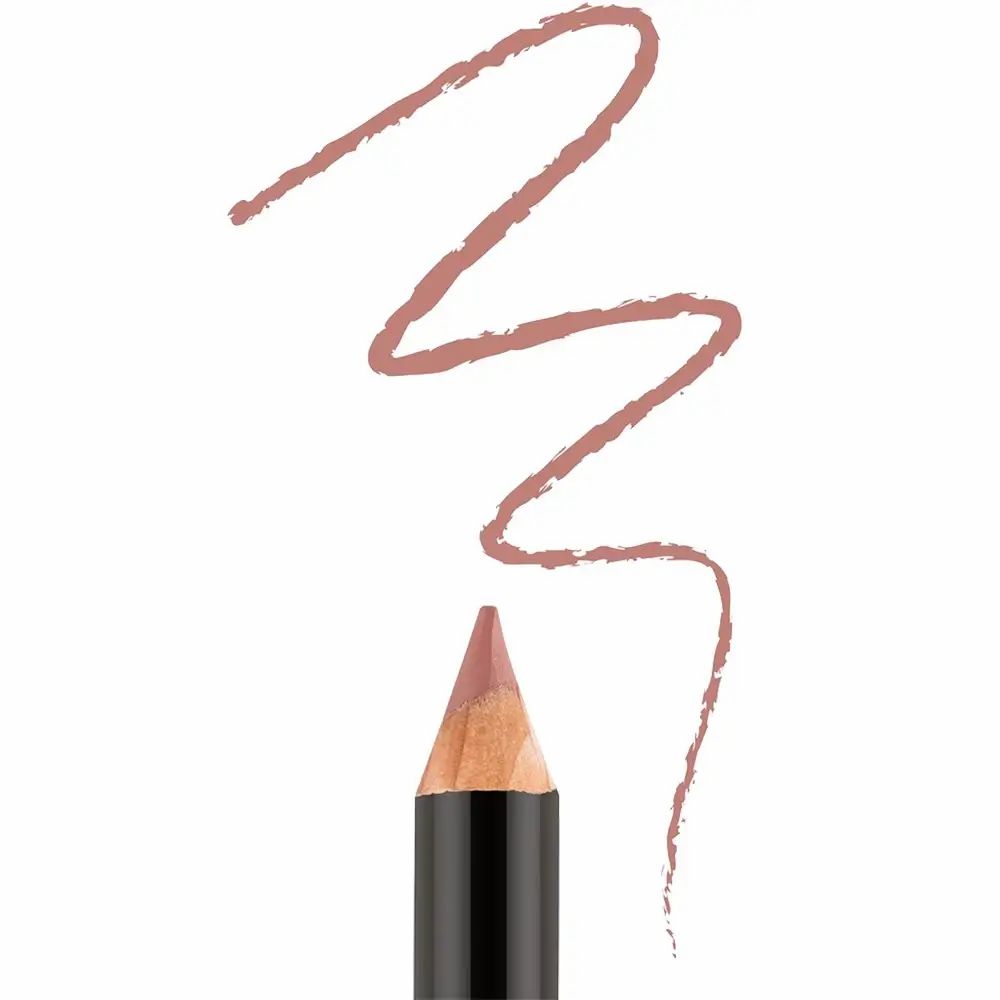 Matita labbra nude. Punta e tratto su sfondo bianco. Corpo in legno, estremità nera.