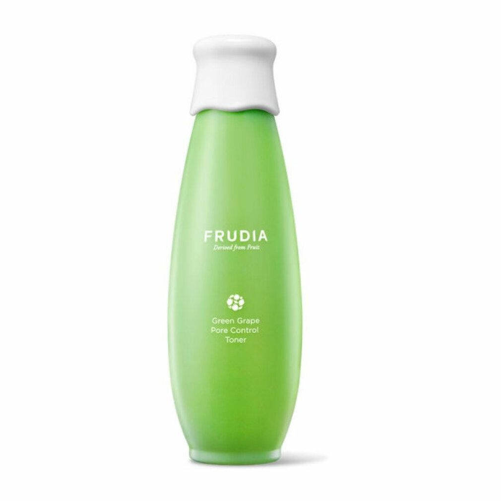 Tonico Frudia uva controllo pori in un'elegante bottiglia verde con tappo bianco.
